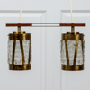 Taklampa, mässing, glas, trä, 2-ljuspunkter, 1960/70-tal