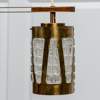 Taklampa, mässing, glas, trä, 2-ljuspunkter, 1960/70-tal