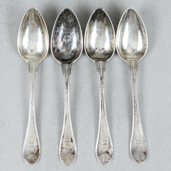 Dessertskedar, 4 st, silver, Johan Petter Grönvall, (1807-1843), Stockholm, år 1821