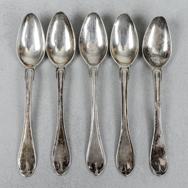 Kaffeskedar, 5 st, silver, J. Henrik Frodell, (1784-1807), Stockholm, år 1788