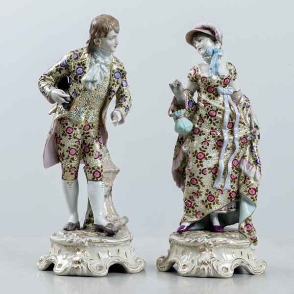 Figuriner, ett par, Dresdenstil, porslin, 1900-tal