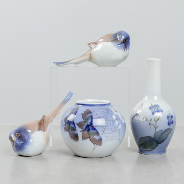 Vaser 2 st Royal Copenhagen, samt 2 st figuriner, Bing & Gröndahl