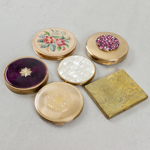 Puderdosor, 6 st, metall, 1900-talets mitt
