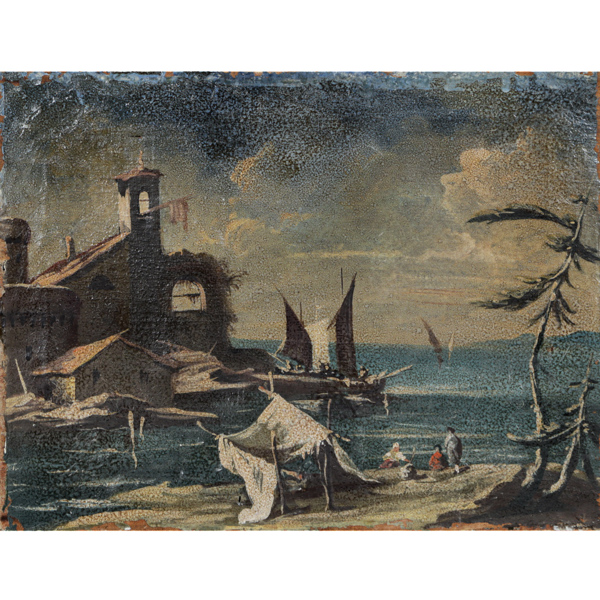 Oidentifierad konstnär, Figurer vid ruin, olja på duk, 1700-tal