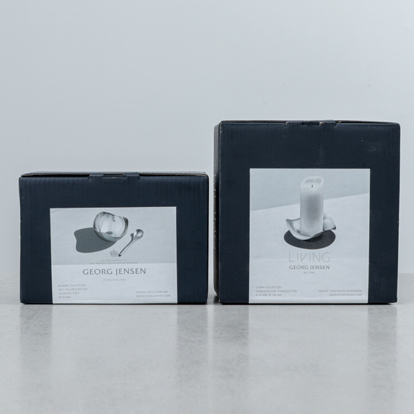 Georg Jensen, 2 delar, saltkar samt ljushållare
