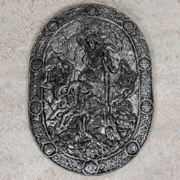 Väggrelief, "Tors strid med jättarna", aluminium, 1900-tal