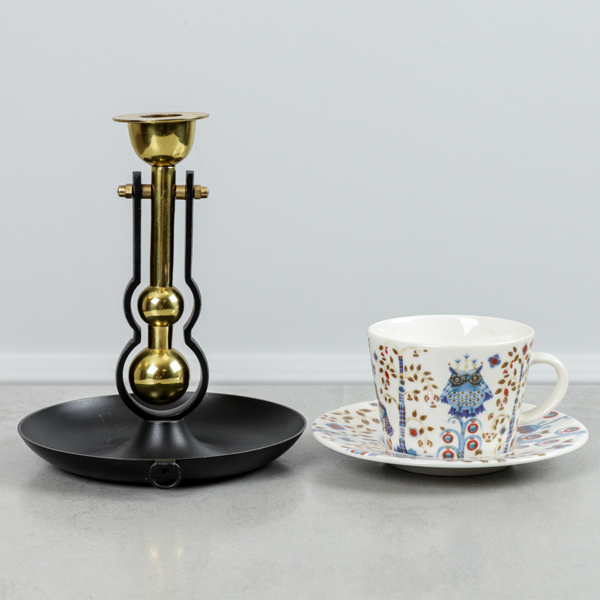 Kaffekopp, "Tatika", Iittala, samt ljusstake Scandia