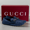 Skor, Gucci, "Byron driver Suede GG with horsebit", märkt strl 9