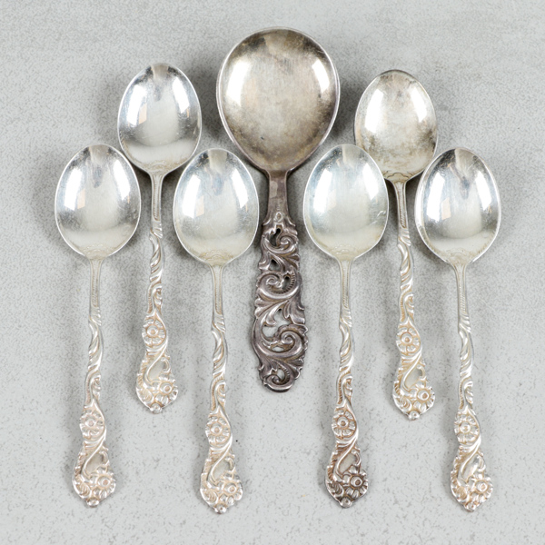 Kaffeskedar, 6+1st, silver, 74g