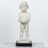 Skulptur, gosse hållandes fotboll, Austin Products Inc, 1981, bemålad gips