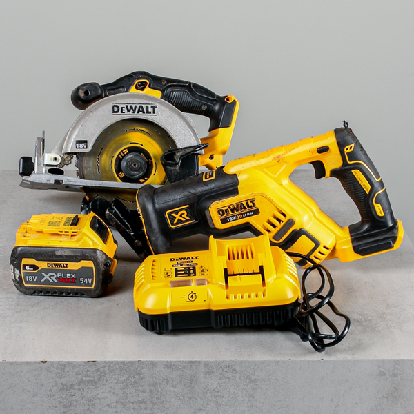 DeWalt, Cirkelsåg DCS391, tigersåg DCS367, batteri, laddare