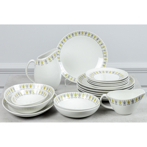 Servisdelar, 18 delar, "Lotus Gul", Bibi Breger, flintgods, Gustavsberg