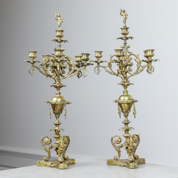 Kandelabrar, 1 par, mässing, Oscarianska, EASF Eskilstuna,nr 1