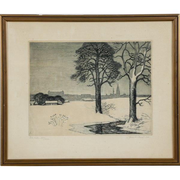 Jonas Lindkvist, Vy från Kungsängen, etsning, signerad