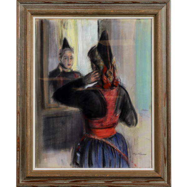 Stig Månsson, Framför spegeln, pastell, signerad