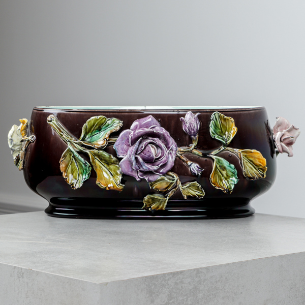 Jardinär, / Bassäng, majolika, Rörstrand, 1800-tal