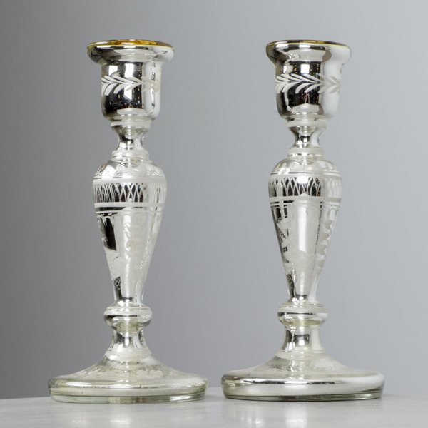 Ljusstakar, 1 par, sk. fattigmanssilver, glas, sekelskifte 1800/1900