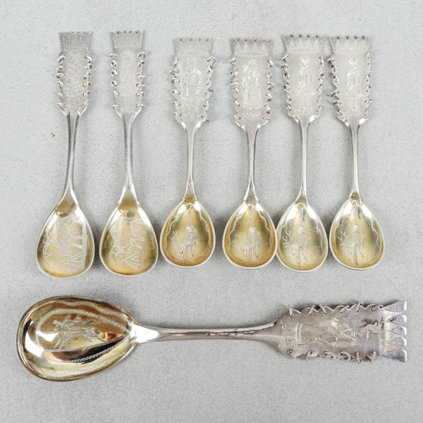 Skedar, silver, sk. Skrammelskedar, 7 delar