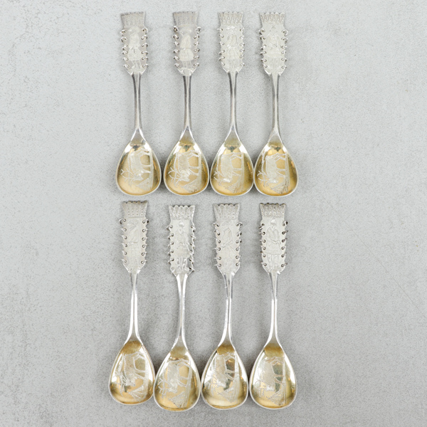 Teskedar, silver, sk. Skrammelskedar, 8 st, Malm & Söderblom Guld & Silversmide, Boden, år 1939