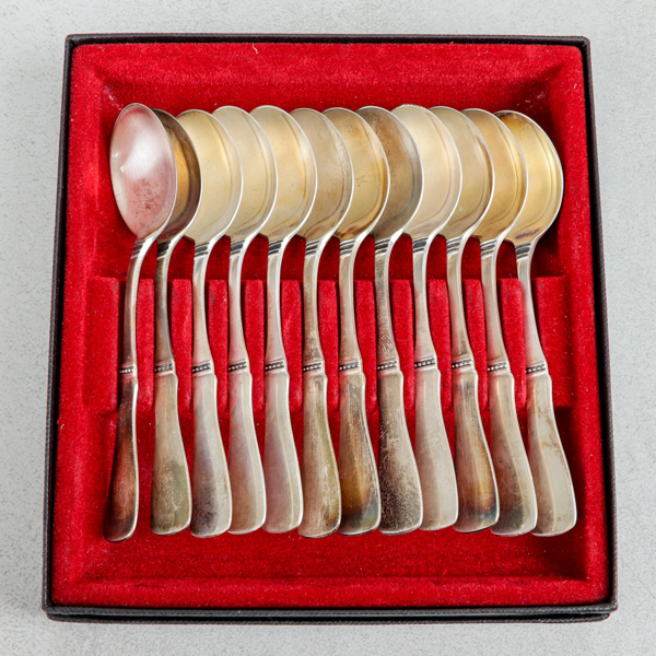 Teskedar, silver, 12 st modell "Uppsala", Eric Löfman