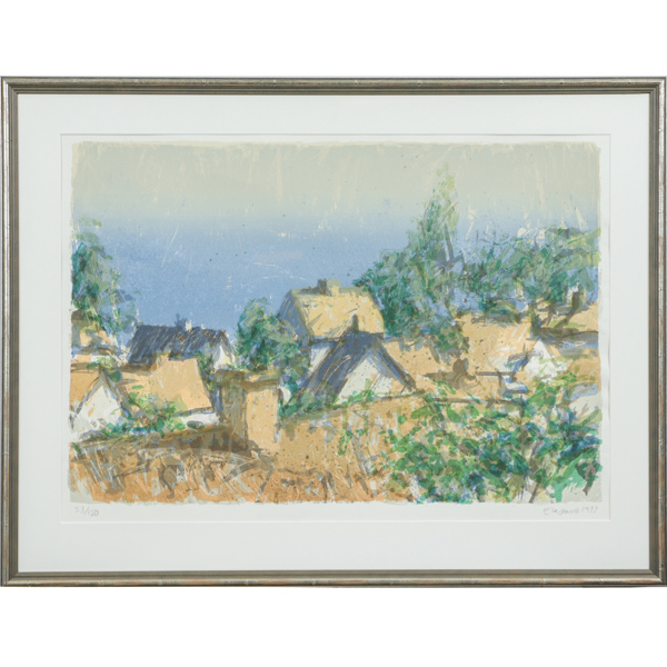 Torsten Erasmie, Stugor vid havet, litografi, signerad