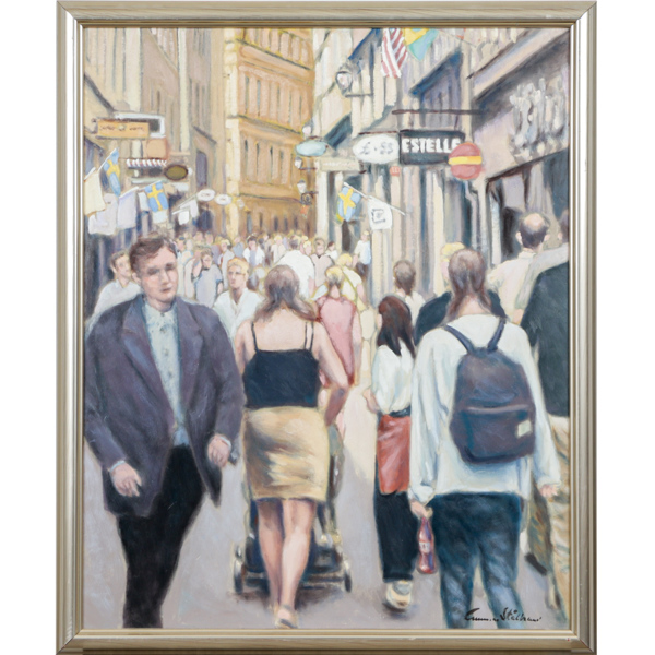 Gunnar Stålbrand, Gamla Stan, Stockholm, olja på pannå, signerad