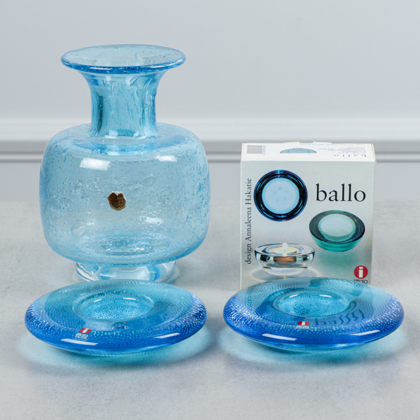 Ljushållare, 2+1 st, Iittala samt vas, Sea glasbruk Kosta