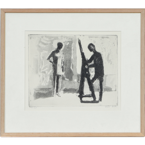 Louis Bastin, I ateljén, litografi, signerad