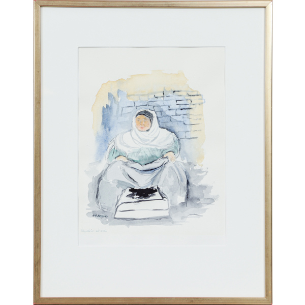 Majken Bergvin, Sittande kvinna, akvarell, signerad