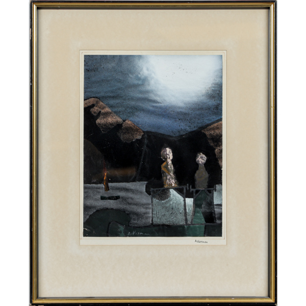 Paul Ackerman, komposition med måne, blandteknik, signerad