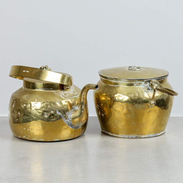 Skultuna, bulkruka och kaffepanna, mässing, 1800-talets mitt