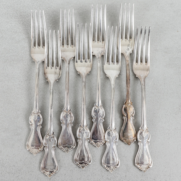 Gafflar, 8st, "Olga", silver, 338g, GAB