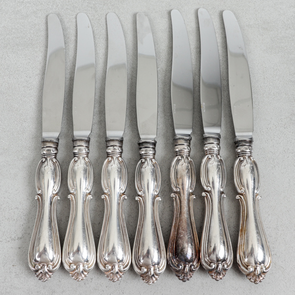 Knivar, 7st, "Olga", silver, 423g, GAB