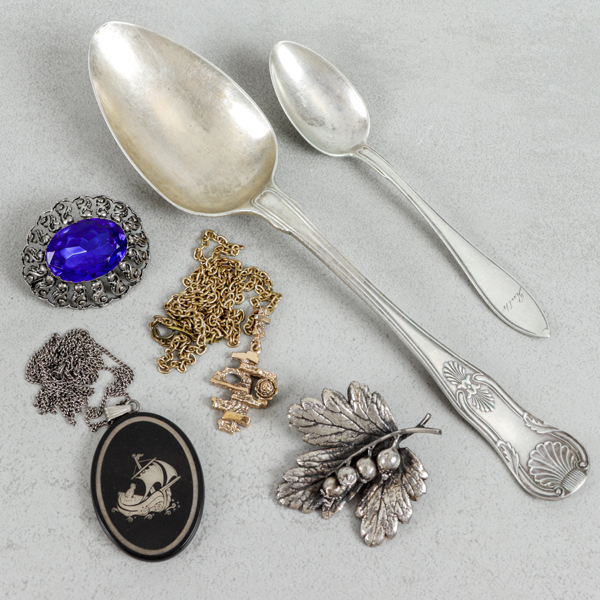 Smycken, Bijouterier, Skedar, 3 delar i silver