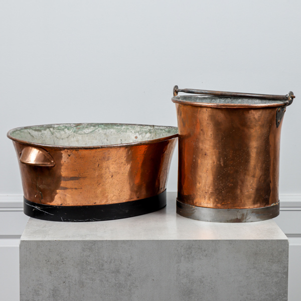 Balja samt hink, koppar, 1800/1900-tal