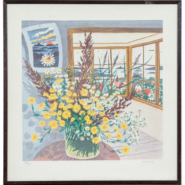 Mona Huss Wallin, Blomster, litografi, signerad