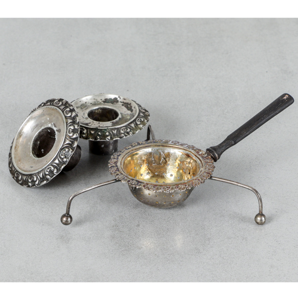 Gustaf Theodor Folcker, tespindel, silver, Gustaf Möllenborg, ljusmanschetter, ett par, silver