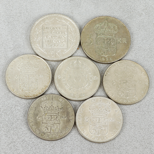 Mynt, 7st, Sverige, silver