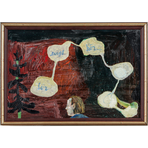 Olle Schmidt & Lennart Hagbom, Spåån Lab, olja på pannå, signerad a tergo