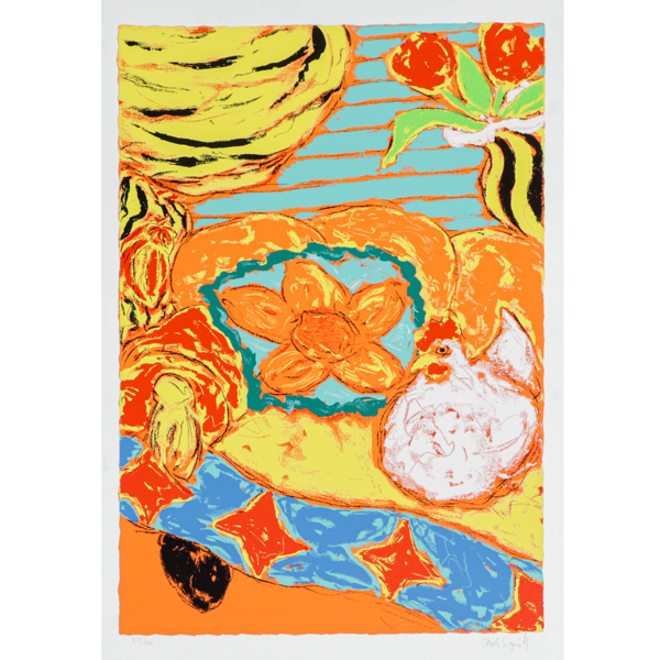 Jack Sangwill, blommor, färglitografi, signerad