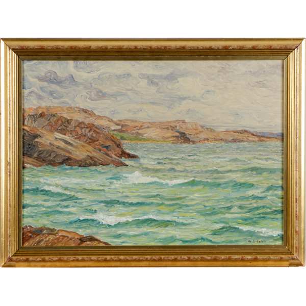 Oidentifierad konstnär, hav, olja på pannå, signerad