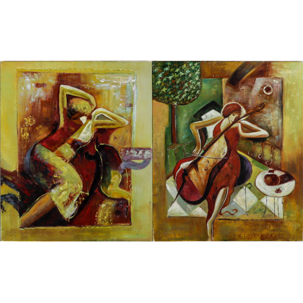 Oidentifierad konstnär, 2 st, olja på duk