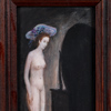 Ragnar Lindén, kvinna framför spegel, olja på pannå, signerad