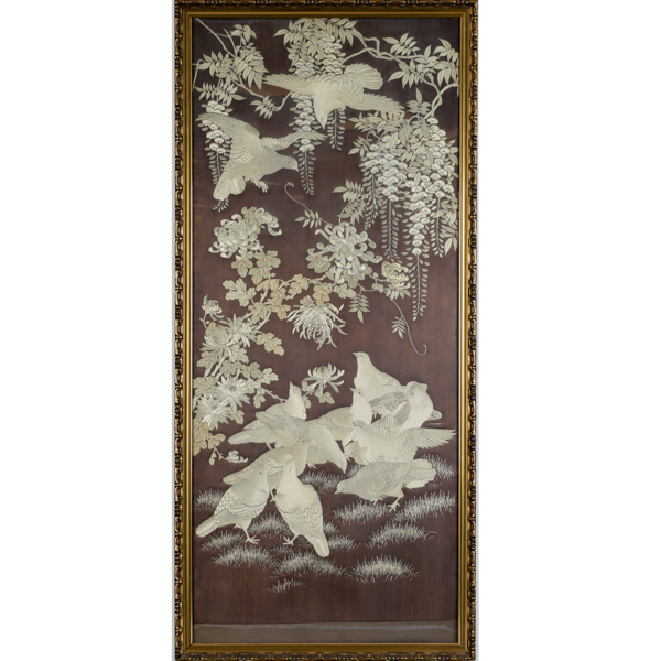 Sidenbroderi, Japan, inramad, omkring år 1900