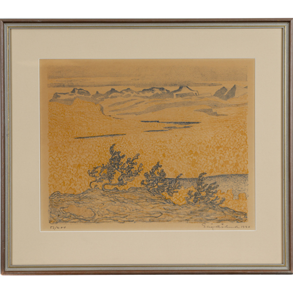 Elis Åslund, fjällandskap, litografi, signerad