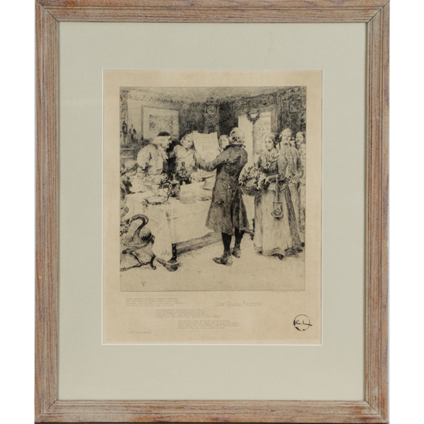 Carl Larsson, efter, "Den glada festen", grafisk blad, signerad i plåten