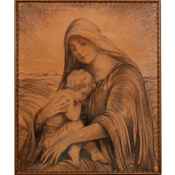 Oidentifierad konstnär, Madonnan och Jesusbarnet, kolteckning