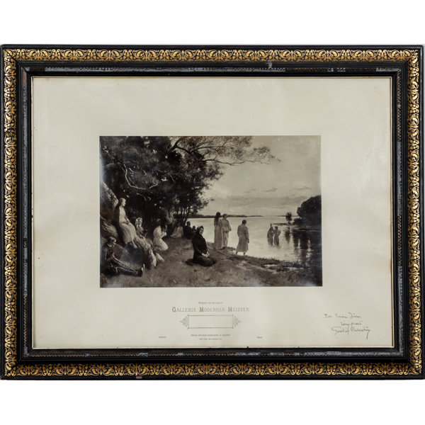 Tavla, tryck, med signerad dedikation av Gustaf Cederström