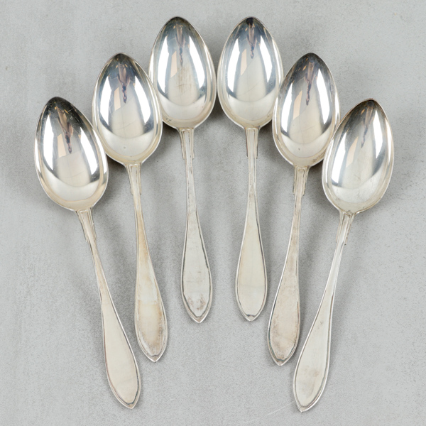 Skedar, 6st, CG. Hallberg, silver, 375g