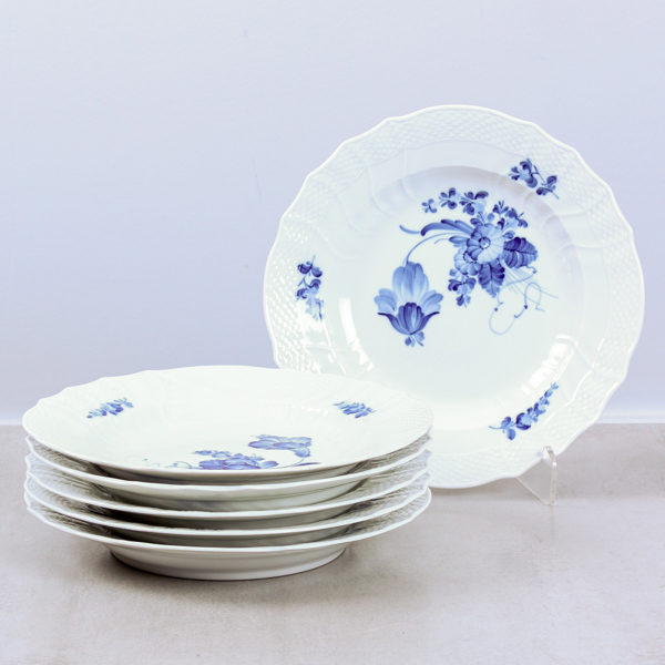 Mattallrikar, "Blå Blomst", 6 st, modell 10/1621, Royal Copenhagen